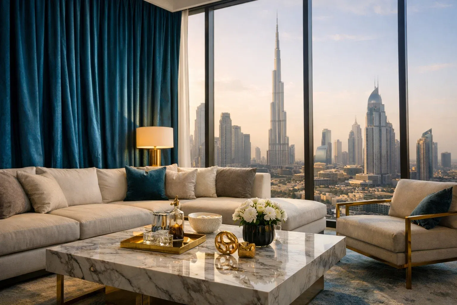 Custom curtains Dubai living room